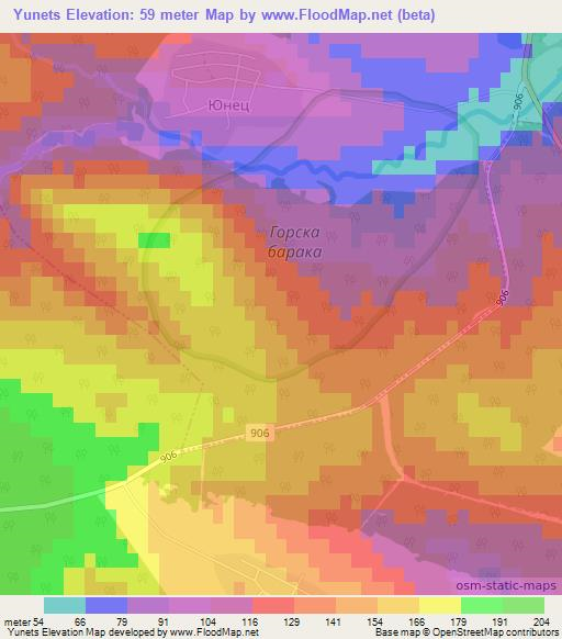 Yunets,Bulgaria Elevation Map