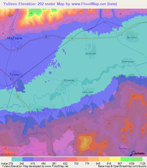 Yulievo,Bulgaria Elevation Map