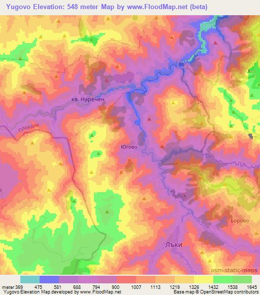 Yugovo,Bulgaria Elevation Map