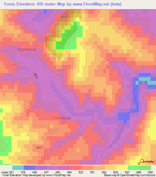 Yoren,Bulgaria Elevation Map