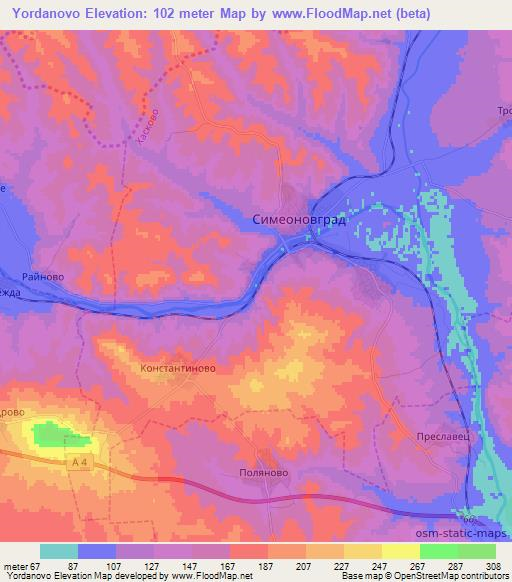 Yordanovo,Bulgaria Elevation Map
