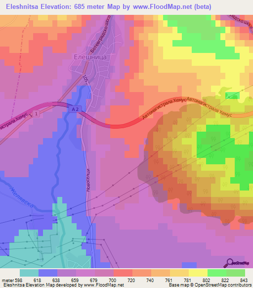 Eleshnitsa,Bulgaria Elevation Map
