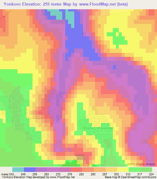 Yonkovo,Bulgaria Elevation Map