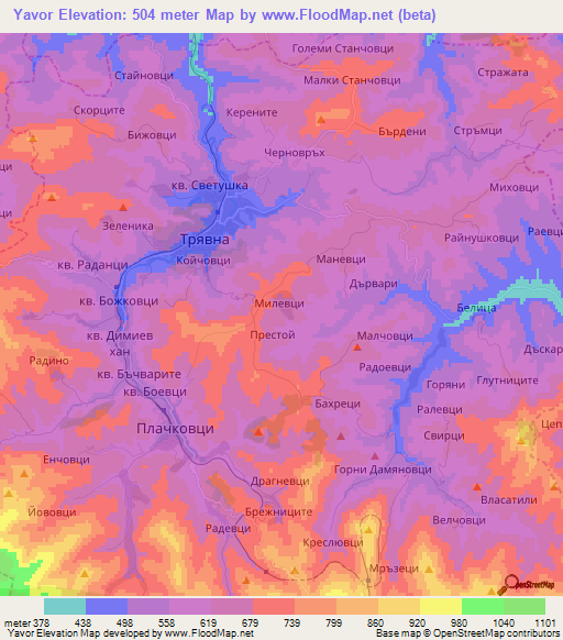 Yavor,Bulgaria Elevation Map