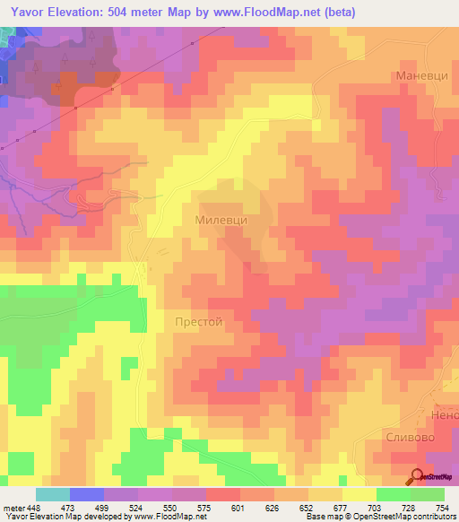 Yavor,Bulgaria Elevation Map
