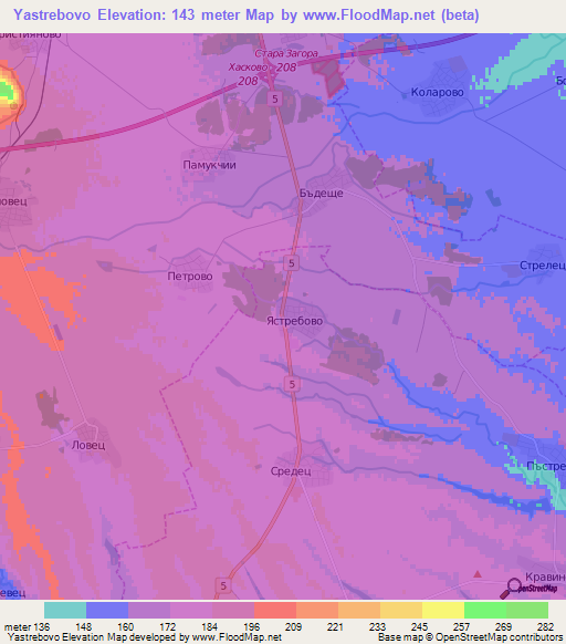 Yastrebovo,Bulgaria Elevation Map