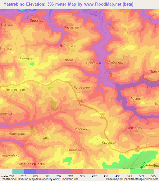 Yastrebino,Bulgaria Elevation Map