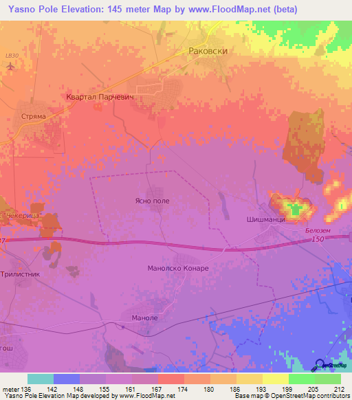 Yasno Pole,Bulgaria Elevation Map