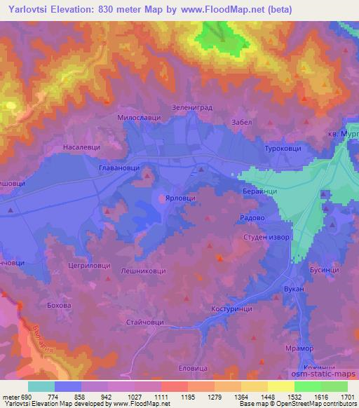 Yarlovtsi,Bulgaria Elevation Map