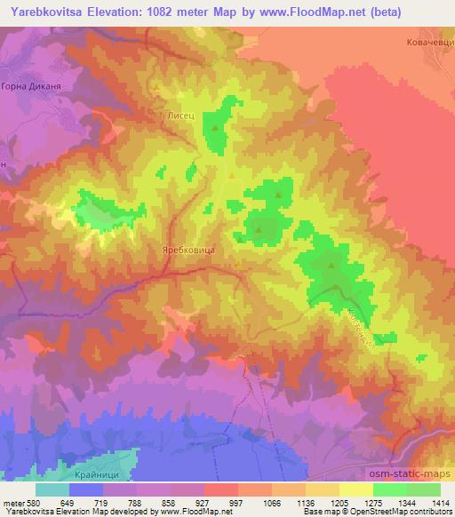Yarebkovitsa,Bulgaria Elevation Map