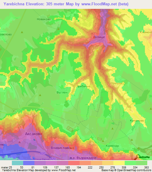 Yarebichna,Bulgaria Elevation Map