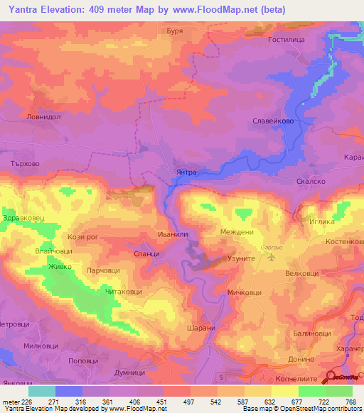 Yantra,Bulgaria Elevation Map