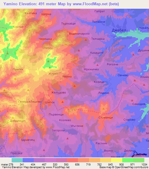 Yamino,Bulgaria Elevation Map
