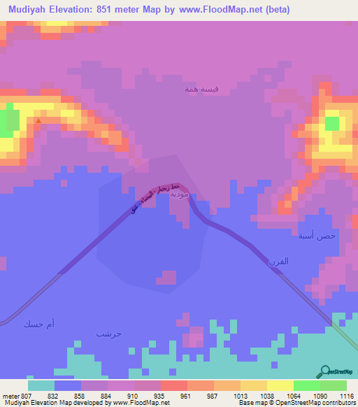 Mudiyah,Yemen Elevation Map