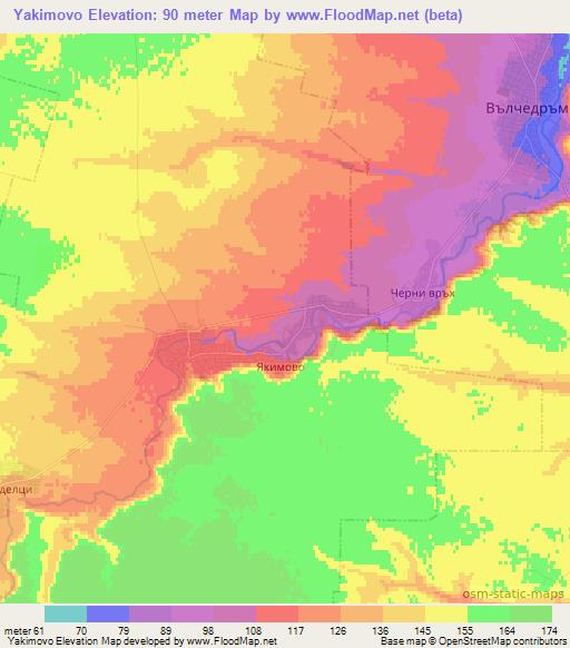 Yakimovo,Bulgaria Elevation Map
