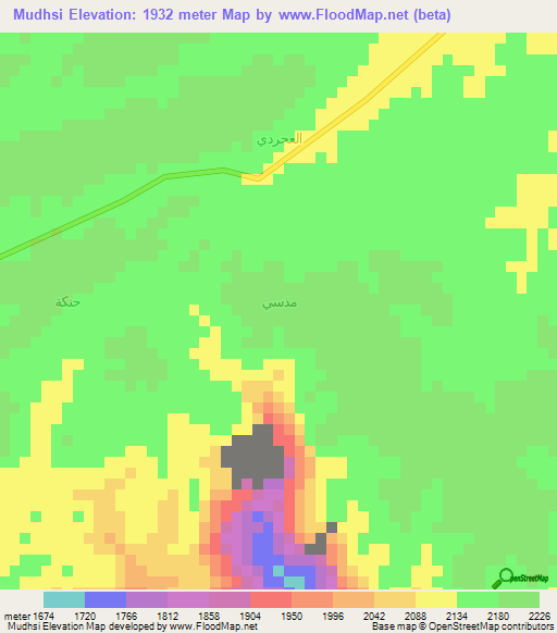 Mudhsi,Yemen Elevation Map