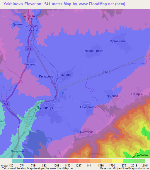 Yakhinovo,Bulgaria Elevation Map