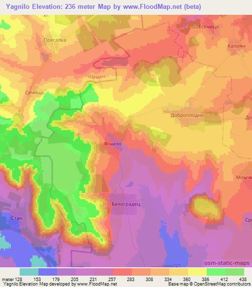 Yagnilo,Bulgaria Elevation Map