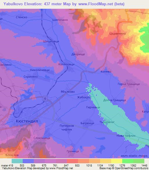 Yabulkovo,Bulgaria Elevation Map