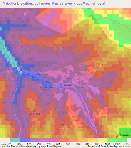 Yabulka,Bulgaria Elevation Map