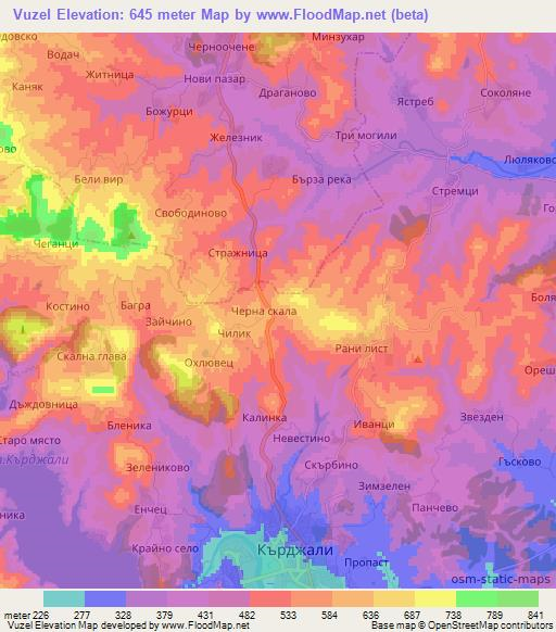Vuzel,Bulgaria Elevation Map
