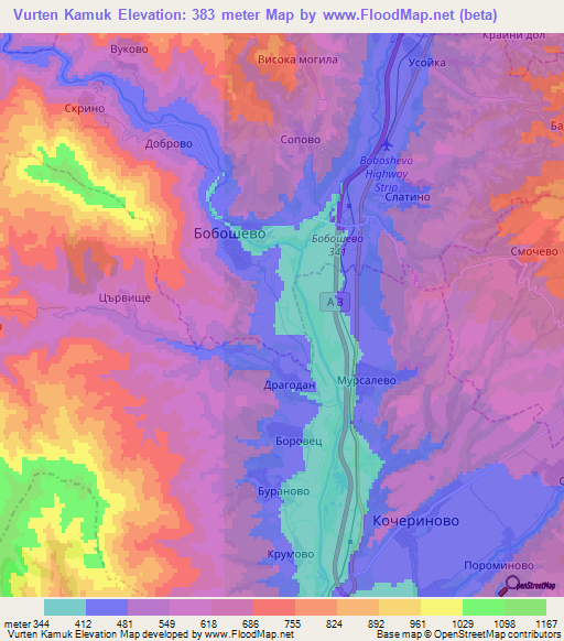 Vurten Kamuk,Bulgaria Elevation Map