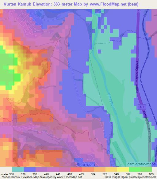 Vurten Kamuk,Bulgaria Elevation Map