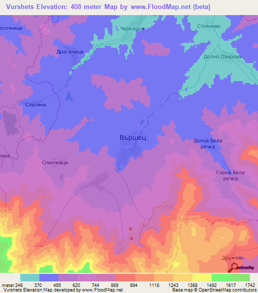 Vurshets,Bulgaria Elevation Map