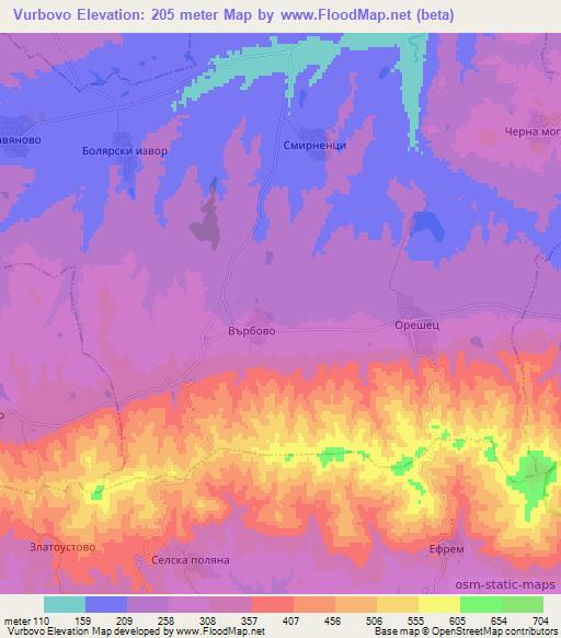 Vurbovo,Bulgaria Elevation Map