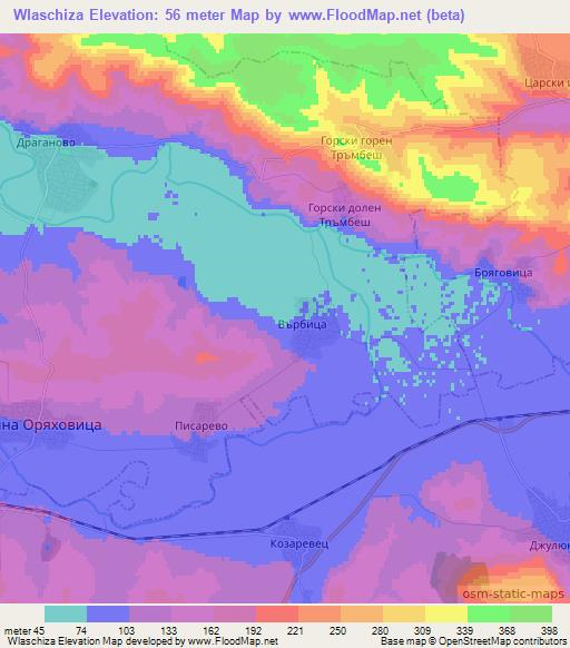 Wlaschiza,Bulgaria Elevation Map