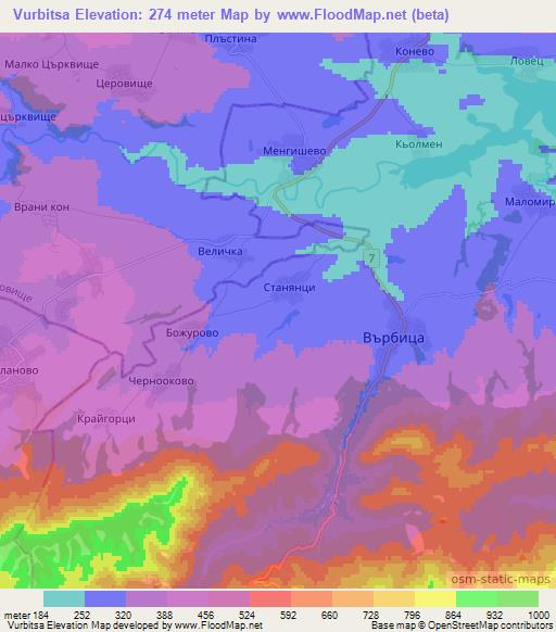Vurbitsa,Bulgaria Elevation Map