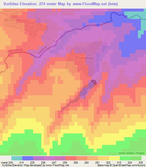 Vurbitsa,Bulgaria Elevation Map