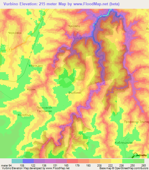Vurbino,Bulgaria Elevation Map
