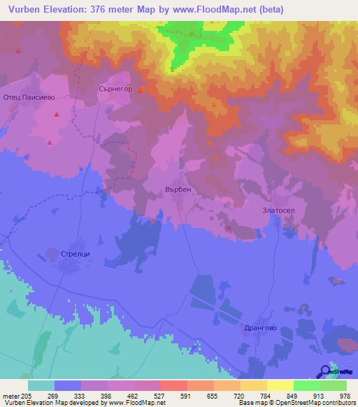 Vurben,Bulgaria Elevation Map