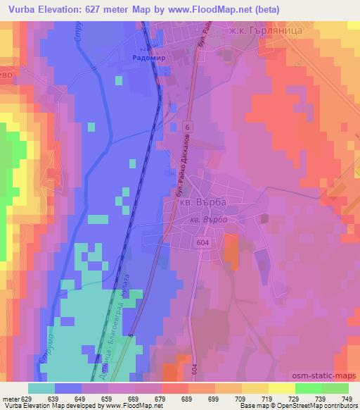 Vurba,Bulgaria Elevation Map