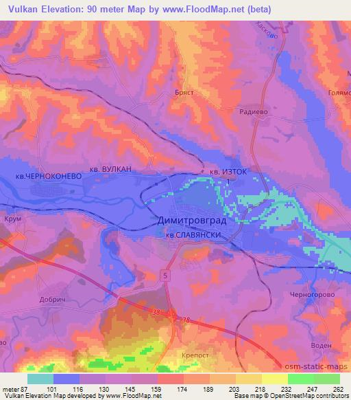 Vulkan,Bulgaria Elevation Map
