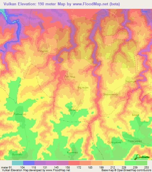 Vulkan,Bulgaria Elevation Map