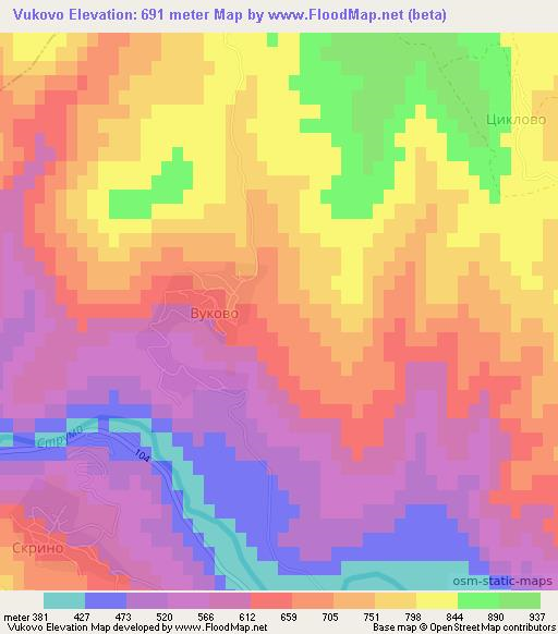 Vukovo,Bulgaria Elevation Map