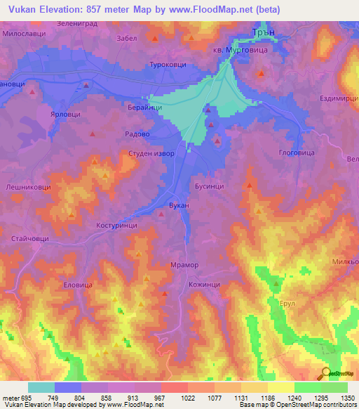Vukan,Bulgaria Elevation Map