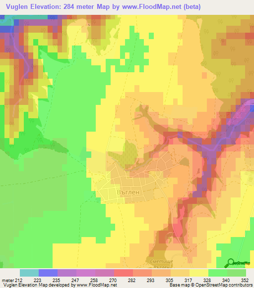 Vuglen,Bulgaria Elevation Map