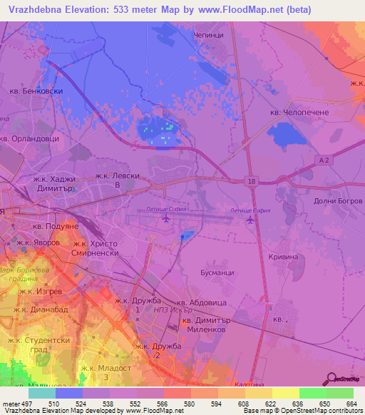 Vrazhdebna,Bulgaria Elevation Map