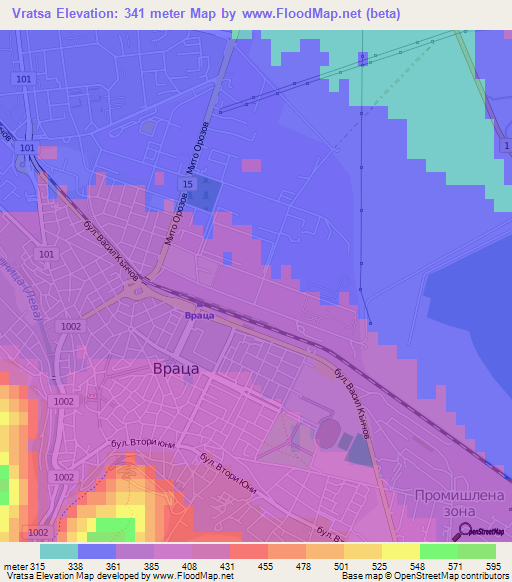 Vratsa,Bulgaria Elevation Map