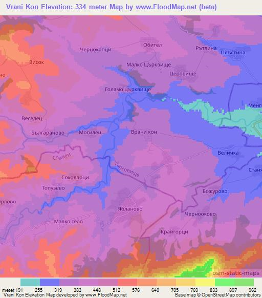 Vrani Kon,Bulgaria Elevation Map