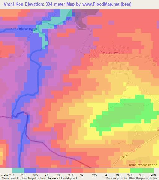 Vrani Kon,Bulgaria Elevation Map
