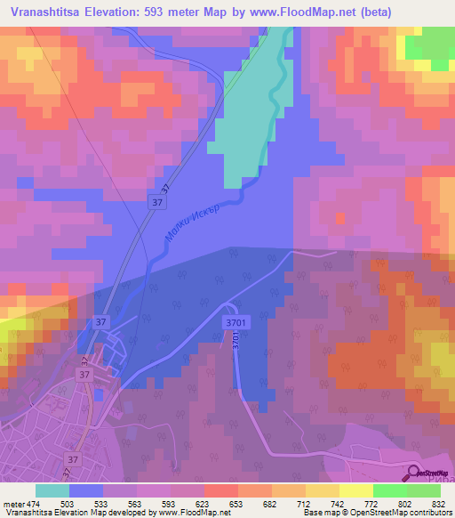 Vranashtitsa,Bulgaria Elevation Map