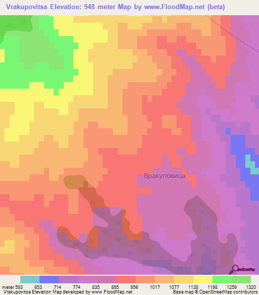 Vrakupovitsa,Bulgaria Elevation Map