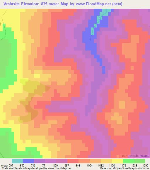 Vrabtsite,Bulgaria Elevation Map