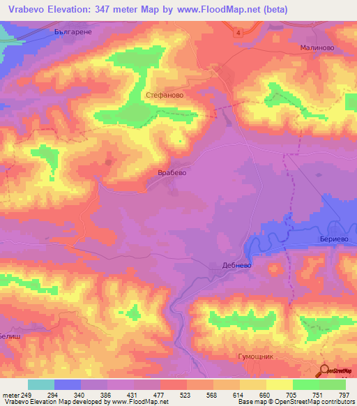 Vrabevo,Bulgaria Elevation Map