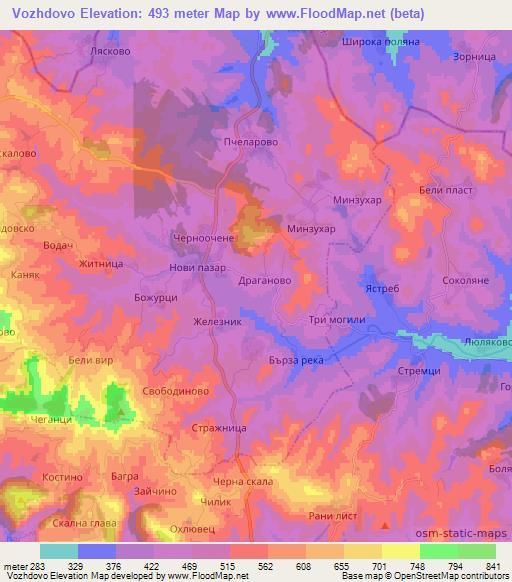 Vozhdovo,Bulgaria Elevation Map