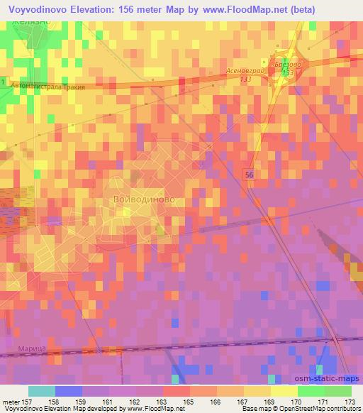 Voyvodinovo,Bulgaria Elevation Map